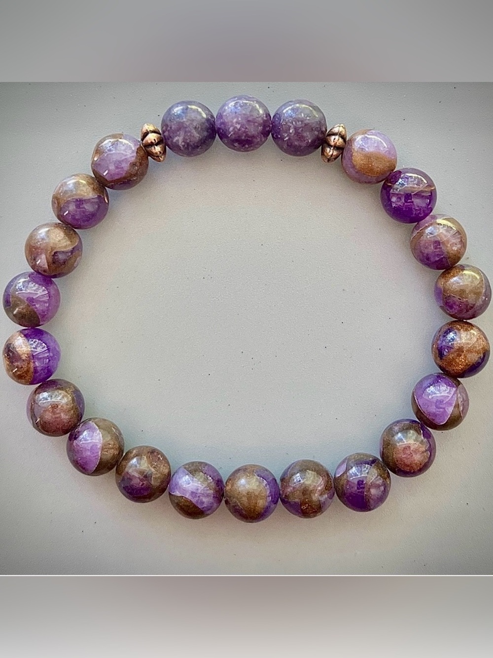 Purple Lepidolite and Bronzite Amethyst Handcrafted Bead Bracelet